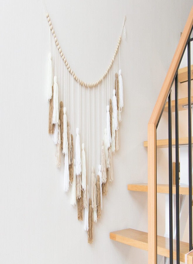 Decocove Large Macrame Wall Hanging with Wood Beads - Bohemian Wall Decor for Bedroom, Living Room and Kitchen - Cream and Beige - 35'' x 36'' - Image 3